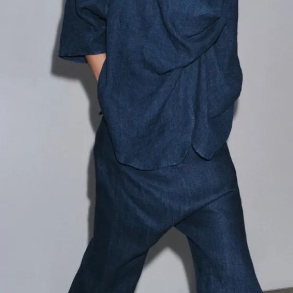 ZARA 100% Linen Draped Blouse INDIGO — ZW COLLECTION, LIMITED EDITION - Picture 15 of 15